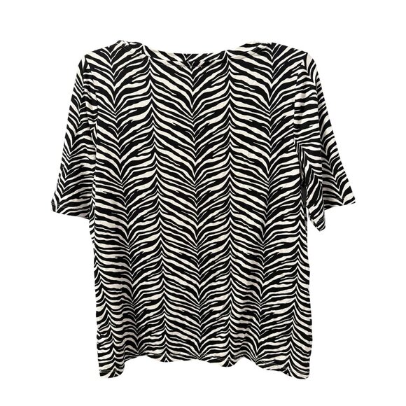 Talbots Womens Zebra Print Scoop Neck T-Shirt Size L Black/White - Picture 9 of 11